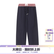 F426【露思親推】【為自己閃耀】新款休閑假兩件腰頭格紋拼接工裝長褲 藏青色 M