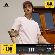 adidas情侶休閑純棉上衣圓領(lǐng)短袖T恤男女夏季阿迪達斯官方輕運動 粉色 XL