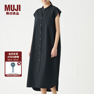 無(wú)印良品 MUJI 女式 棉混彈力 法國袖連衣裙 BCL14A0S 黑色 L