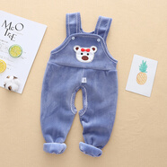 森馬兒童寶寶背帶褲加絨春秋冬季嬰兒保暖褲男女小童幼兒連體護肚褲子開(kāi)檔 藍色 80 cm