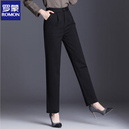 羅蒙直筒褲女春秋長(cháng)褲子休閑胖mm大碼寬松垂感高腰彈力顯瘦加絨西裝褲 夏黑色 薄款 M