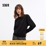 森馬（Semir）衛(wèi)衣女基礎(chǔ)款慵懶簡(jiǎn)約圓領(lǐng)寬松套頭衫秋季溫柔純色打底衫百搭 黑色90001 M