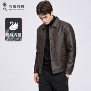 與狼共舞【鵝絨內膽】翻領(lǐng)羽絨夾克男2025秋冬新款仿麂皮機車(chē)保暖外套1032 深棕色305 L (175)