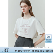 范思藍(lán)恩夏季縫紉機(jī)印花短袖t恤女春夏新款韓版寬松短袖上衣女T恤 奶油米 S