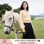 香影法式v領(lǐng)玫粉色減齡針織上衣女秋裝2025新款鏤空毛衣開(kāi)衫外套 黃色 S