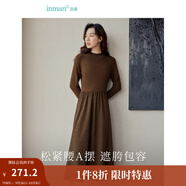 茵曼（INMAN）燈芯絨連衣裙春秋女裝新品長袖休閑針織禮服中長裙子 咖啡色 S