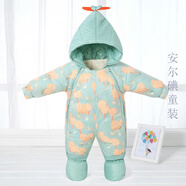 暖冬鴨鴨新生嬰兒冬季羽絨服連體衣加厚外出服棉衣套裝寶寶包腳保暖抱衣哈 小樹林綠色 均碼 小號（建議0-5個月））