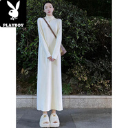 花花公子（PLAYBOY）白色長(cháng)裙針織連衣裙子女2025新款早秋季配大衣內搭打底長(cháng)款毛衣裙 【白色版】(秋季流行風(fēng)格/深秋初冬穿搭/早初入秋穿 2XL 65/70kg