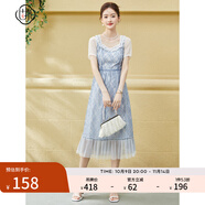 固執(zhí)（OBSTINATE）【特價】夏季新款歐式短袖中長蕾絲連衣裙30022LQ07025 藍色 M