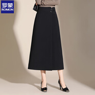 羅蒙a字裙半身裙女2025秋季新款高腰顯瘦開(kāi)叉中長(cháng)款包臀一步長(cháng)裙垂感 黑色【裙長(cháng)75】 M -2尺