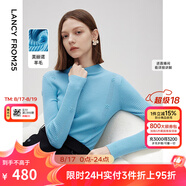 朗姿純羊毛修身氣質(zhì)上衣設(shè)計(jì)感打底毛衣開衫女2025春新款毛針織衫 天藍(lán)色 XL