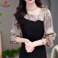 皮爾卡丹（pierre cardin）法式氣質(zhì)小香風(fēng)連衣裙女秋冬季大l碼遮肚子顯瘦歐貨裙子 黑色【歐洲站別致連衣裙/洋氣減 2XL 【125-140斤)
