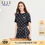 ELLE ACTIVE潮酷寬松連衣裙夏季老花時尚個性LOGO滿印運(yùn)動休閑圓領(lǐng)短袖T恤裙 黑/粉色-新版 S