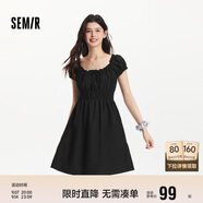 森馬（Semir）連衣裙女收腰蝴蝶結(jié)少女感2025夏俏皮木耳邊方領(lǐng)短裙109325114007