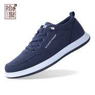 拾聚老北京布鞋男鞋2025春秋新款系帶百搭帆布鞋男舒適輕便透氣休閑鞋 蘭色 40