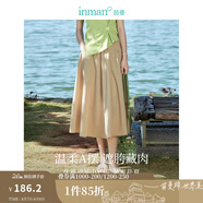 茵曼（INMAN）休閑半身裙2025夏女裝新款松緊高腰寬松A字小個子中長白半裙子 卡其色 L