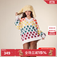 拉拉波波春季新款時尚撞色波點V領(lǐng)針織衫休閑氣質(zhì)顯瘦毛衣女士LBCD-WSTM43 霓虹色 S