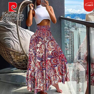 皮爾卡丹（pierre cardin）女裝2025夏季新款時(shí)尚波西米亞風(fēng)印花松緊腰中長(zhǎng)裙半身裙女士 109206紅色 S