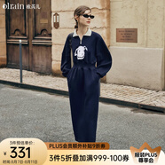 Olrain歐芮兒Polo連衣裙女春裝女裝收腰趣味卡通印花衛衣裙子 藏青色 XL