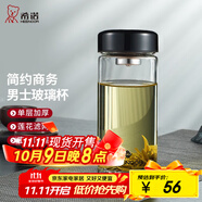 希諾（HEENOOR） 玻璃杯男士大容量單層透明加厚泡茶水杯商務(wù)便攜家用帶蓋杯子 珠光黑-帶濾網(wǎng)280ml