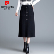 皮爾卡丹（pierre cardin）針織新款純色毛線(xiàn)半身裙秋冬高腰顯瘦加厚A字裙中長(cháng)款裙百搭舒服 黑色 31ZC-nl310-13 S 90-100斤