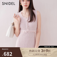 SNIDEL2025春夏新品簡(jiǎn)約毛邊圓領(lǐng)無(wú)袖后開(kāi)叉針織連衣裙SWNO251097 粉色 M (1)