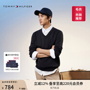 TOMMY HILFIGER【柔軟純棉】25秋冬男撞色條紋學(xué)院風(fēng)針織衫/情侶款純色毛衣 【純色V領(lǐng)】經(jīng)典黑BDS S  （推薦：120-135斤）