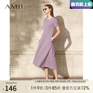 AMII七夕禮物法式復古a字連衣裙女年夏季新款赫本風(fēng)顯瘦圓領(lǐng)修身裙子 灰紫 （建議拍大一碼） S 155/80A