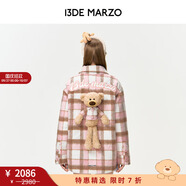 13DE MARZO男女同款 格子呢子寬松復古襯衫街頭夾棉中長(cháng)款外套 粉色 S