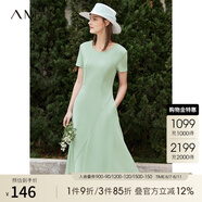 AMII法式復古a字連衣裙女年夏季新款赫本風顯瘦圓領修身裙子 薄荷綠 （建議拍大一碼） M 160/84A