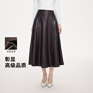 FivePlusA字半身裙女秋季新款法式復(fù)古裙子高腰通勤中長皮裙 咖色 S