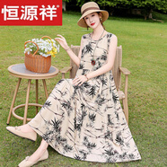 恒源祥棉綢法式連衣裙女夏季2025新款寬松大碼超長款洋氣碎花背心裙子 7號(hào)色 4XL 145到160斤