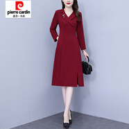 皮爾卡丹（pierre cardin）輕奢感喜婆婆婚宴裝秋冬女裝款洋氣時(shí)尚媽媽西裝領(lǐng)連衣裙 酒紅色【有開(kāi)叉】. XL 建議125-140斤