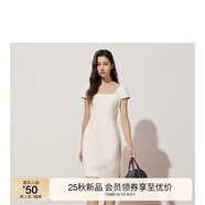 歐時力OCHIRLY 方領A字連衣裙女短裙收腰復古氣質2025秋季新品 奶油米 S