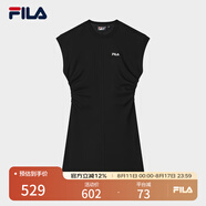 FILA 斐樂官方女裝針織連衣裙2025夏季新款時(shí)尚休閑無袖收腰裙子 正黑色-BK L 170/88A/L