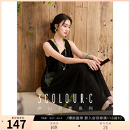 三彩【墨韻茶影】2025秋款新中式寬松無袖繡花繭型連衣裙C 經(jīng)典黑 XL 170/92A