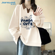 真維斯（JEANSWEST）衛衣女秋冬新款2025Polo領(lǐng)學(xué)院風(fēng)印花寬松外套小個(gè)子薄款上衣服