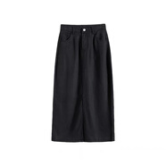 凡客誠品大碼天絲牛仔半身裙女夏季薄款高腰顯瘦垂感開(kāi)叉中長(cháng)款a字包臀裙 黑色 XL 【建議120-135斤】