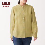 無印良品 MUJI 女式 亞麻水洗 立領(lǐng)襯衫 長袖 740158 BCB08A0S 暗黃色 L