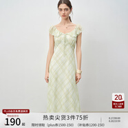 自巧小個(gè)子紅色雪紡格紋連衣裙女2025夏裝新款掐腰裙度假風(fēng)長(cháng)裙子 藍綠格 S （尺碼：3）