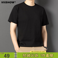 viishow短袖t恤男士夏季薄款透氣純色帥氣潮流半袖T恤寬松圓領(lǐng)T恤   黑色 XL