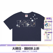 F426【趙露思同款】F426短款小花蝴蝶logo繡花短袖T恤 藏青色 短款 S