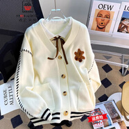 AEMAPE小熊毛衣開衫女外套2025春新款女裝衣服寬松溫柔秋冬季針織上衣 米白色 均碼 (80-140斤拍)