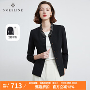 MORELINE沐蘭小眾設(shè)計(jì)感木耳邊雞心領(lǐng)西裝女2024秋新款法式優(yōu)雅修身短外套 黑色 L 40