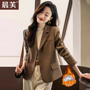 晨芙休閑小西裝外套女春秋時(shí)尚英倫風(fēng)正裝顯瘦小個(gè)子短款氣質(zhì)西服上衣 咖啡色夾棉【三?？邸?XL 建議110-123斤