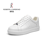 諾貝達（ROBERTA DI CAMERINO）2025秋冬季新款男士真皮厚底休閑小白鞋XL大底系帶輕奢百搭板鞋 白色DDH33568P 41 （歐碼尺寸偏大一碼）