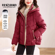 拉倫菲韻高端品牌 羽絨服女短款2025冬季新款時尚寬松白鴨絨撞色連帽外套 紅色（90新國標(biāo)白鴨絨） 2XL 【140-170斤】