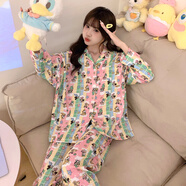 歐詩(shī)帛春秋冬季天睡衣女士長(cháng)袖蝴蝶套裝帶胸墊2025新款家居服大碼可外穿 85009女 不帶胸墊 3XL 女XXXL碼（建議f