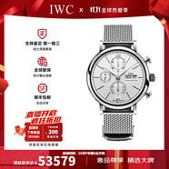 萬國（IWC）手表男 柏濤菲諾系列自動機械小表盤計時星期日歷瑞士腕表42mm 織網(wǎng)表鏈銀盤IW391028