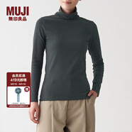 無印良品 MUJI 女式 彈力羅紋編織 高領長袖T恤 BBM01A1A 炭灰色 L
